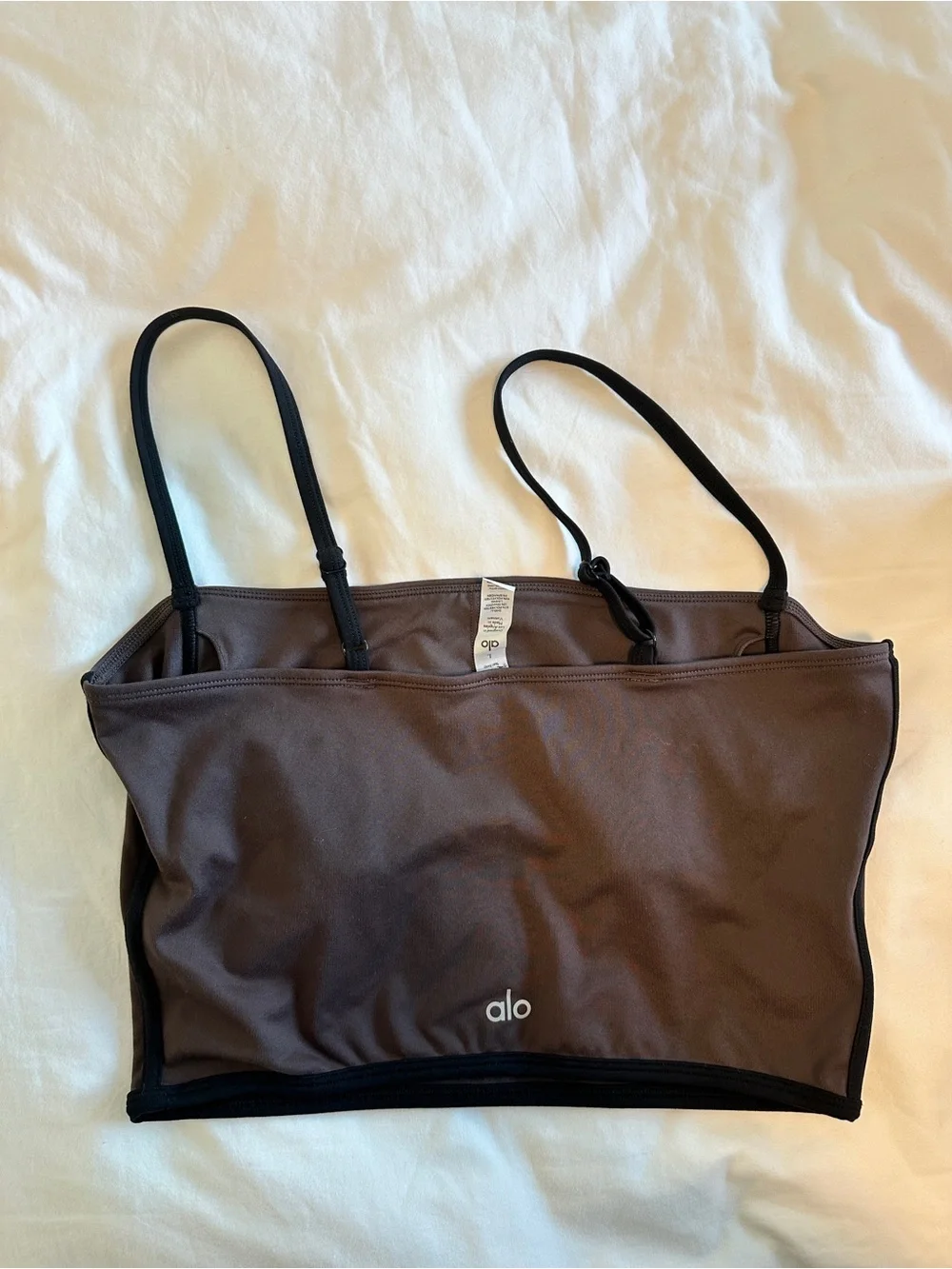 Alo Yoga Brown & Black Trim Stretch Crop Sports Bra Cami Top - Women Intimates